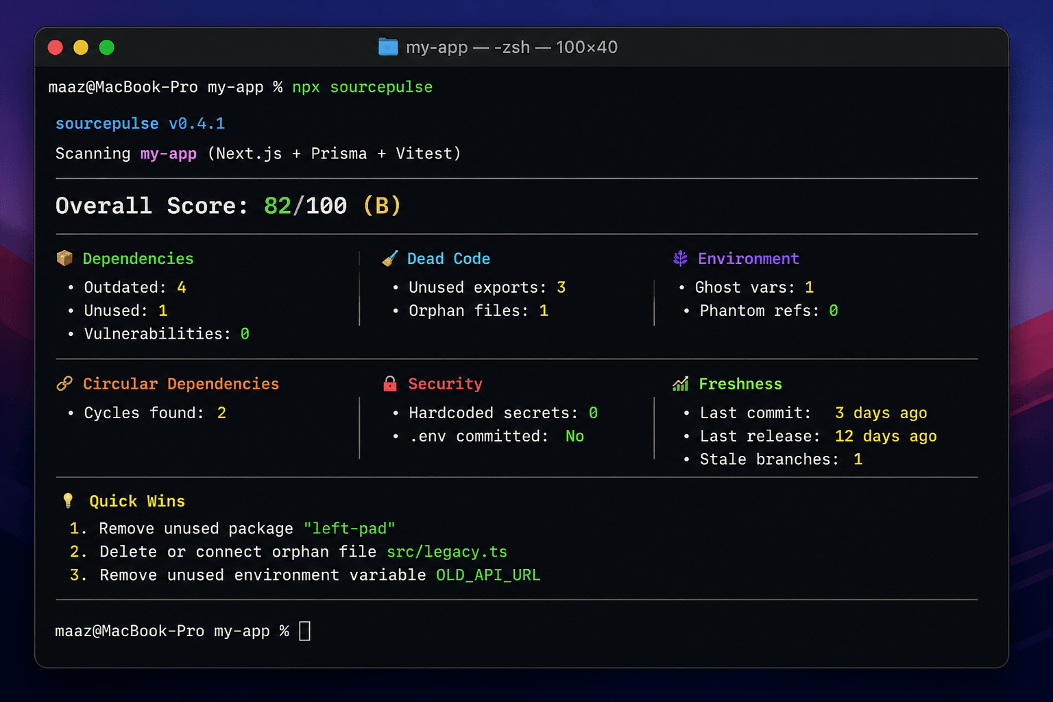 SourcePulse - Project Intelligence CLI preview